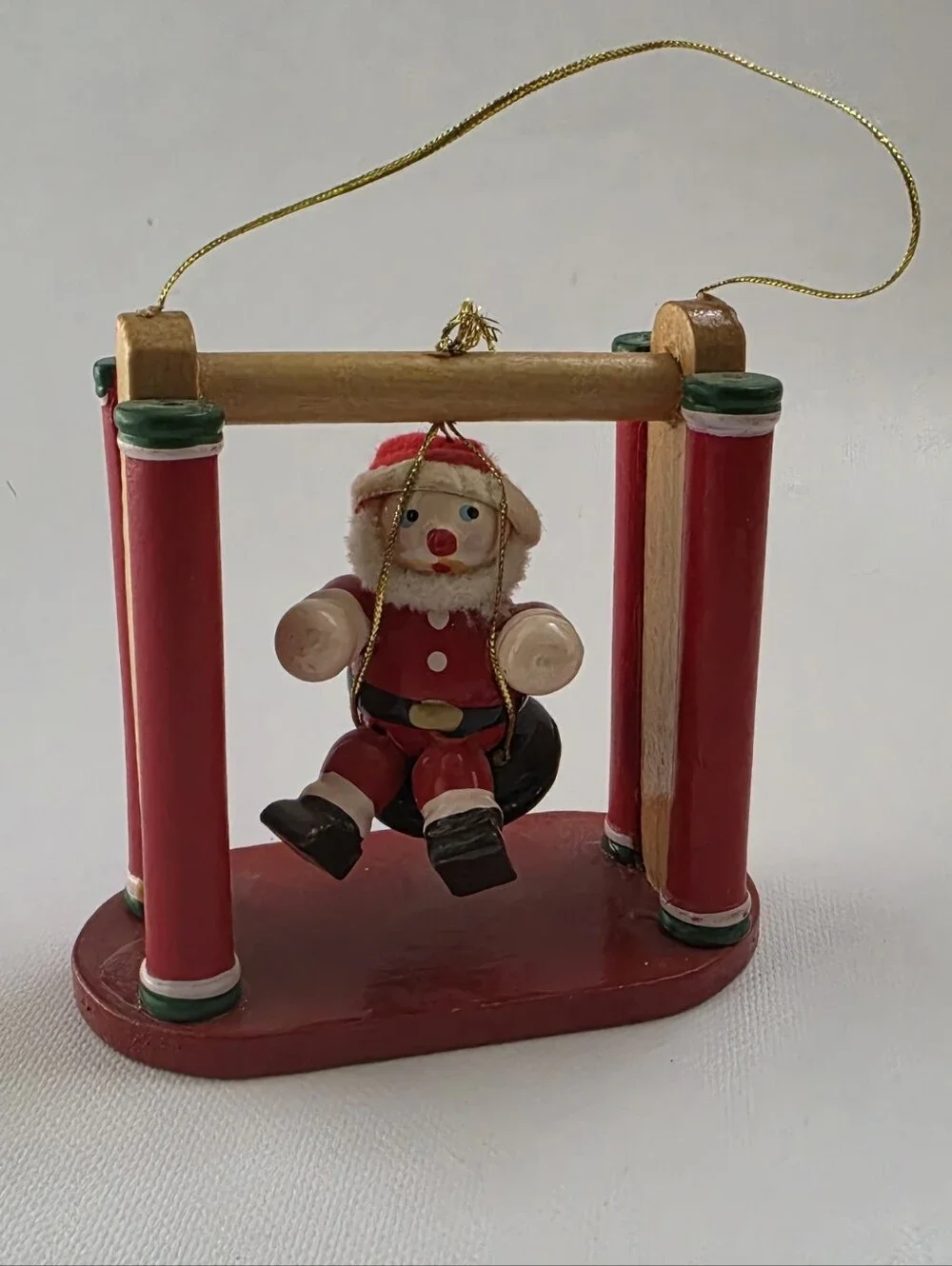 Vintage Style Wooden Santa Tire Swing Christmas Ornament 3.5